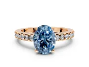 Solitaire Engagement Ring Setting for Fancy Blue Oval Center with Single Row Accent Band and Prong Head in Rose Gold