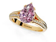 Solitaire Engagement Ring Setting for Fancy Pink Pear-Shaped Center with Pave Rail Split Shank and Prong Head in Yellow Gold