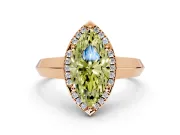 Halo Engagement Ring Setting for Fancy Yellow Marquise Center with Knife Ridge Cathedral Band and Prong Head in Rose Gold