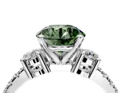 3 Stone Engagement Ring Setting for Fancy Green Round Cut Center with Round Cut Side Accents and Prong Head in Platinum