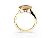Halo Engagement Ring Setting for Fancy Pink Asscher Cut Center with Milgrain Pave Band and Bezel Head in Yellow Gold