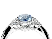 Small-Accent Cluster Halo Engagement Ring Setting for Fancy Blue Pear-Shaped Center with Plain Band and Prong Head in Sterling Silver