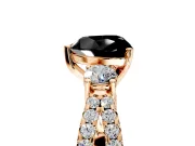 3 Stone Engagement Ring Setting for Fancy Black Heart-Shaped Center with Pave Split Shank and Prong Head in Rose Gold