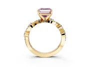 Solitaire Engagement Ring Setting for Fancy Pink Asscher Cut Center with Bar-Station Pave Twist and Prong Head in Yellow Gold