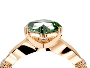 Solitaire Engagement Ring Setting for Fancy Green Heart-Shaped Center with Carved Leaf Shoulders and Prong Head in Rose Gold