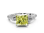 Solitaire Engagement Ring Setting for Fancy Yellow Princess Cut Center with Marquise Accent Twist Band and Prong Head in White Gold