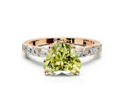 Baguette Engagement Ring Setting for Fancy Yellow Heart-Shaped Center with Alternating Bar-Set Band and Prong Head in Rose Gold