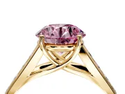 Solitaire Engagement Ring Setting for Fancy Pink Round Cut Center with Cathedral Channel Band and Prong Head in Yellow Gold