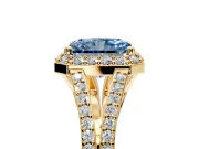 Halo Engagement Ring Setting for Fancy Blue Radiant Cut Center with Pave Split Shank and Prong Head in Yellow Gold