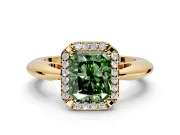 Halo Engagement Ring Setting for Fancy Green Radiant Cut Center with Tapered Plain Band and Prong Head in Yellow Gold