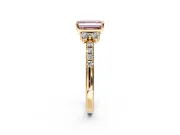 Paired Accent Engagement Ring Setting for Fancy Pink Emerald Cut Center with Pave Band and Prong Head in Yellow Gold