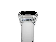 3 Stone Engagement Ring Setting for Fancy Black Emerald Cut Center with Raised Basket Heads and Prong Head in Sterling Silver