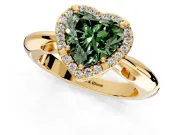 Halo Engagement Ring Setting for Fancy Green Heart-Shaped Center with Tapered Plain Band and Prong Head in Yellow Gold