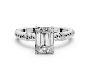 Rope Engagement Ring Setting for Emerald Cut Center with Accent Shoulders and Prong Head in Sterling Silver