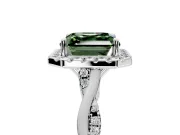 Halo Engagement Ring Setting for Fancy Green Asscher Cut Center with Twist Band and Prong Head in Platinum