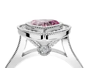 Halo Engagement Ring Setting for Fancy Pink Heart-Shaped Center with Milgrain Frame, Pave Band and Prong Head in White Gold
