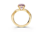 Crossover Engagement Ring Setting for Fancy Pink Princess Cut Center with Pave and Plain Strands and Prong Head in Yellow Gold