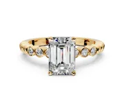 Solitaire Engagement Ring Setting for Emerald Cut Center with Bezel-Dot Beaded Band and Prong Head in Yellow Gold