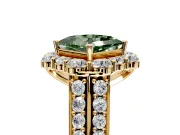 Large Accent Halo Engagement Ring Setting for Fancy Green Princess Cut Center with Pave Split Shank and Prong Head in Yellow Gold