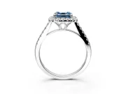 Halo Engagement Ring Setting for Fancy Blue Asscher Cut Center with Raised Halo, Pave Band and Prong Head in Platinum
