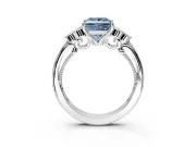 Cluster Engagement Ring Setting for Fancy Blue Princess Cut Center with Bezel Accent Clusters and Prong Head in Platinum