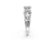 Solitaire Engagement Ring Setting for Cushion Cut Center with Filigree Accent Basket and Prong Head in Platinum