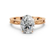 Solitaire Engagement Ring Setting for Oval Center with Engraved Milgrain Band and Prong Head in Rose Gold