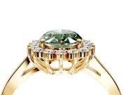Starburst Halo Engagement Ring Setting for Fancy Green Oval Center with Flat Cathedral Band and Prong Head in Yellow Gold