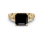 Solitaire Engagement Ring Setting for Fancy Black Asscher Cut Center with Filigree Band and Prong Head in Yellow Gold