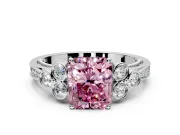 Cluster Engagement Ring Setting for Fancy Pink Radiant Cut Center with Bezel Accent Clusters and Prong Head in Platinum