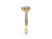 Solitaire Engagement Ring Setting for Pear-Shaped Center with Pave Cathedral Band and Prong Head in Yellow Gold