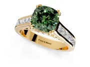 Solitaire Engagement Ring Setting for Fancy Green Cushion Cut Center with Channel Band and Double Claw Prong Head in Yellow Gold