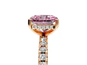 Solitaire Engagement Ring Setting for Fancy Pink Radiant Cut Center with Band of Accents and Prong Head in Rose Gold