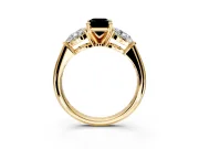 3 Stone Engagement Ring Setting for Fancy Black Emerald Cut Center with Large Pear-Shaped Accents and Prong Head in Yellow Gold