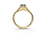 Solitaire Engagement Ring Setting for Fancy Blue Emerald Cut Center with Cathedral Band and Prong Head in Yellow Gold
