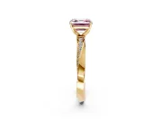 Side Accent Engagement Ring Setting for Fancy Pink Asscher Cut Center with Accent Shoulders and Prong Head in Yellow Gold
