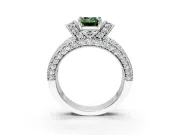 Pave Engagement Ring Setting for Fancy Green Emerald Cut Center with Curved Accent Rows, Openwork and Prong Head in Platinum