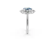 Small-Accent Cluster Halo Engagement Ring Setting for Fancy Blue Pear-Shaped Center with Plain Band and Prong Head in Sterling Silver