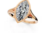 Solitaire Engagement Ring Setting for Marquise Center with V Split Shank and Bezel Head in Rose Gold