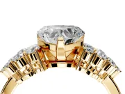 Cluster Engagement Ring Setting for Heart-Shaped Center with 2-Row Shoulder Clusters and Prong Head in Yellow Gold