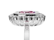 Halo Engagement Ring Setting for Fancy Pink Asscher Cut Center with Milgrain Bezel Rim, Plain Band and Prong Head in White Gold
