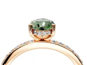 Solitaire Engagement Ring Setting for Fancy Green Pear-Shaped Center with Fine Pave Band and Prong Head in Rose Gold