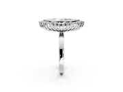Halo Engagement Ring Setting for Marquise Center with Milgrain Bezel Rim, Plain Band and Prong Head in Sterling Silver