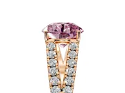 Solitaire Engagement Ring Setting for Fancy Pink Round Cut Center with Pave Split Shank and Prong Head in Rose Gold