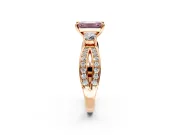 3 Stone Engagement Ring Setting for Fancy Pink Emerald Cut Center with Pave Twist Band and Prong Head in Rose Gold