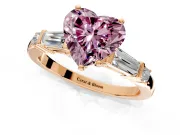 Bar-Set Engagement Ring Setting for Fancy Pink Heart-Shaped Center with Tapered Baguette Accents and Prong Head in Rose Gold