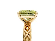 Solitaire Engagement Ring Setting for Fancy Yellow Radiant Cut Center with Milgrain X Pattern Band and Prong Head in Yellow Gold