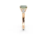 3 Stone Engagement Ring Setting for Fancy Green Asscher Cut Center with Baguette Accents and Prong Head in Rose Gold