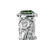 Milgrain Halo Engagement Ring Setting for Fancy Green Asscher Cut Center with Shoulder Bezels and Prong Head in White Gold