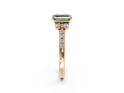 Paired Accent Engagement Ring Setting for Fancy Green Asscher Cut Center with Pave Band and Prong Head in Rose Gold